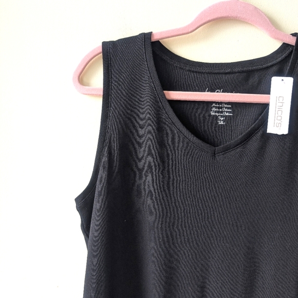 Chico's Raychel Basic 100% Cotton V-Neck Knit Tank Black Size 1 Medium - Picture 3 of 5